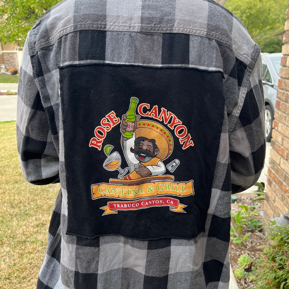Rose Canyon Cantina & Grill Flannel Shirt upcycled unisex size Large L